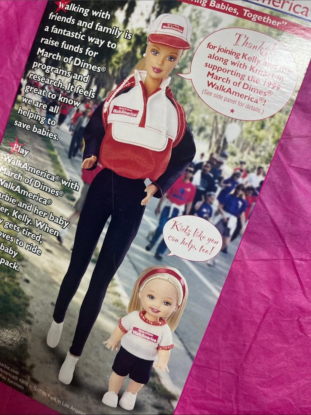 1998 Mattel Barbie and Kelly March of Dimes Walk America NRFB